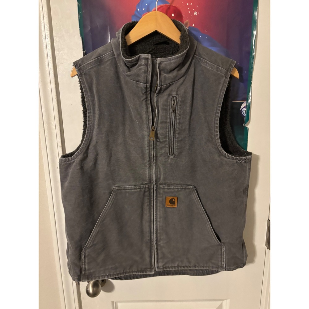 Carhartt Mens Sandstone Sherpa Lined Mock Neck Vest Gray V02 M